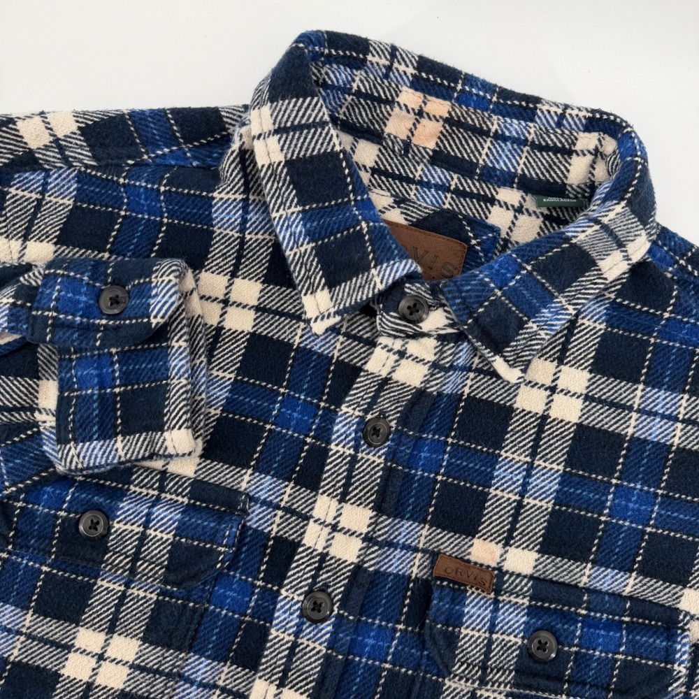 ORVIS Men Blue Plaid Flannel Shirt Long Sleeve Cotton Button‎ Up shacket Medium